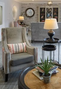 sofa chair with coffee table and lamp