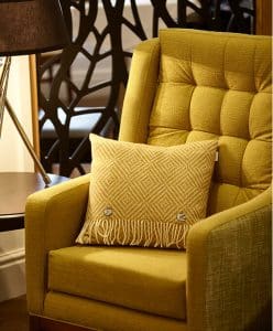 yellow sofa chair with yellow pillow